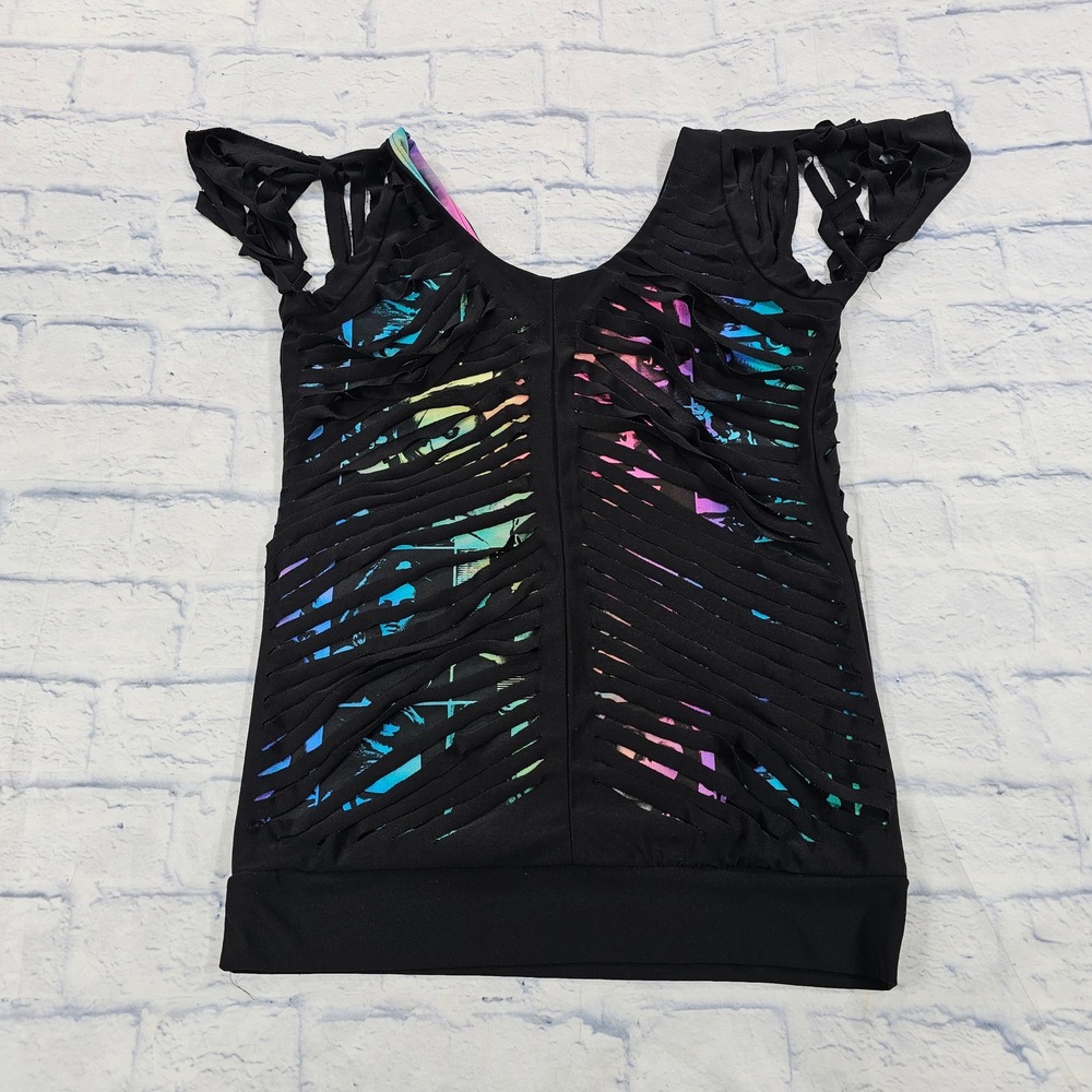 Costume Gallery Cut Out Graphic Top Womens M Black Neon Grunge Festival Lycra - Picture 5 of 9